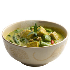 A green curry bowl isolated on a transparent background