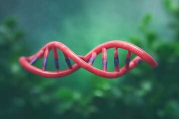Red DNA Double Helix Model Against Green Background
