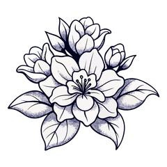 Elegant Blue Ink Floral Tattoo Design: Blossoms & Leaves