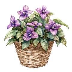 watercolor of A Tradescantia Flower Basket, vector high quality, isolated on a white background.
