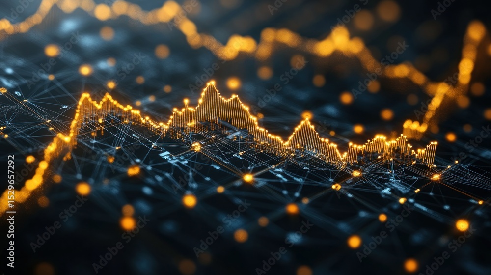 Poster abstract financial chart with glowing lines and dots