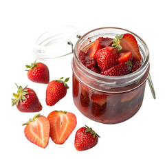 Jam jar open strawberry isolated on a transparent background