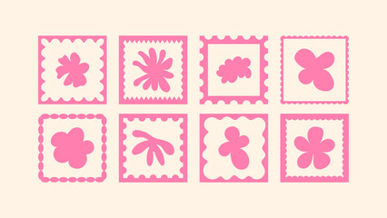 Vector tropical cut-out leaves, playful summer flowers, mosaic style frames and naive borders, bright flat shapes, hand drawn vacation motifs