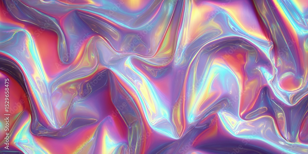 Poster iridescent liquid with swirling textures of red, yellow, blue, and purple. the surface appears smoot