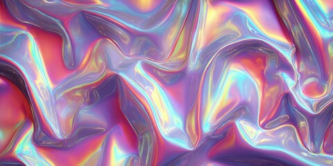 Obraz premium Iridescent liquid with swirling textures of red, yellow, blue, and purple. The surface appears smooth and reflective. Abstract fluid forms a colorful wave pattern.