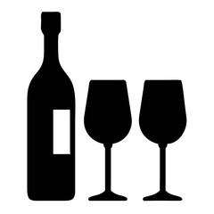 Wine Glasses and Bottles Silhouette in Black and White Flat Design