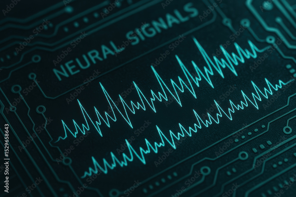Poster neural signals digital screen represent bio engineering innovation technology with electronic circui