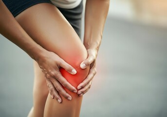 Person holding her knee in a pain, discomfort