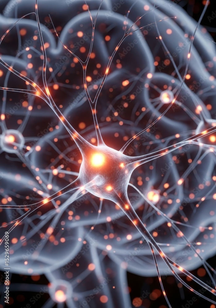 Poster neural network connections: cognitive function and brain plasticity - brainpower, synapses firing, n