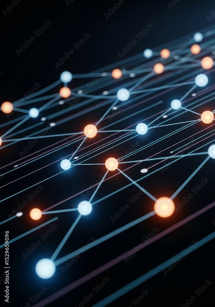 Poster network connections abstract - abstract of glowing nodes and connections, representing data flow and