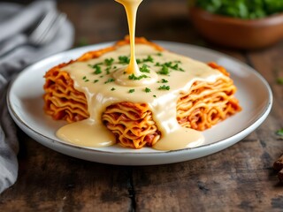 Béchamel sauce on a lasagna 