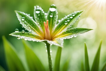 Close-Up of a Green Plant with Water Droplets on its Leaves, Symbolizing Freshness and Natural Purity.