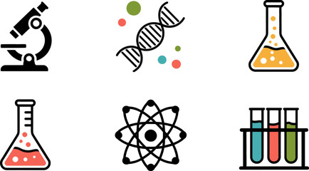 Science laboratory equipment vector illustration microscope dna atom flasks tubes research 100 character editable stock vector illustration