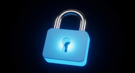 Fototapeta premium Secure Lock - Glowing blue padlock on dark background, symbolizing security, privacy, and data protection