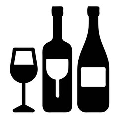 Minimalist Black and White Wine Glasses and Bottles Silhouette Illustration
