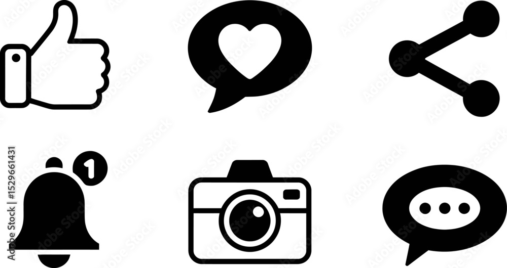 Aufkleber social media like share comment notification camera heart icons vector for website and app design ed