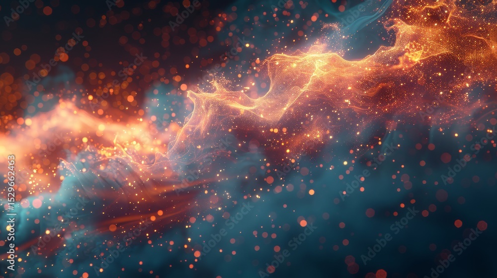 Aufkleber an abstract representation of light flowing through space, featuring colorful particles and glowing 