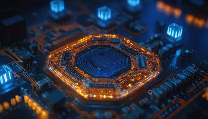 Smart microchip background on a motherboard closeup technology
1