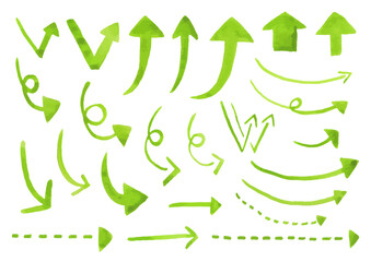 水彩絵の具で描いた矢印素材セット