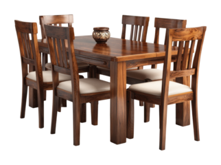 Elegant wooden dining table set with chairs modern home interior cozy atmosphere stylish view
