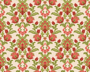 A seamless, floral-detailed vintage pattern