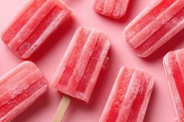 Frozen treats arranged on a pastel pink background.
