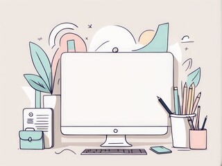 modern office desk with computer and laptop. flat design style.modern style.