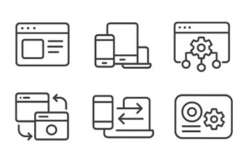 Cross-Platform Icons. Line style icons of cross-platform compatibility: consistent UI icon, device alignment graphic, multi-OS