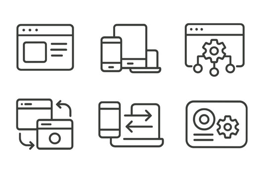 Cross-Platform Icons. Line style icons of cross-platform compatibility: consistent UI icon, device alignment graphic, multi-OS