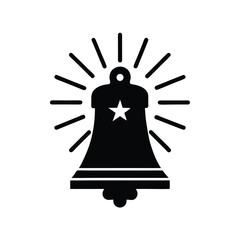 Vector silhouette of the Liberty Bell with stars and rays in the background