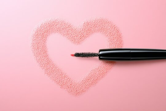 Pink Background Heart Shaped Makeup Powder with Mascara Brush