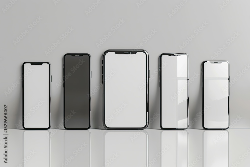 Poster high resolution visual of multi smartphone mockup for showcasing your ui design to clients