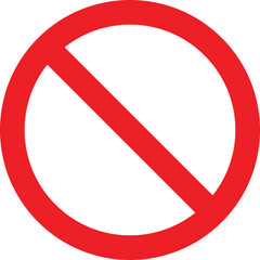 Prohibition Sign. Stop do not no entry sign. No Sign Icon. Red circle with a red diagonal line through it indicating prohibition or a restriction symbol.