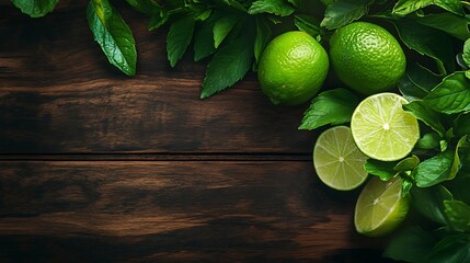 Fresh lime and peppermints drinks on wooden background