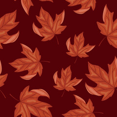 pattern with the symbol of Canada, namely a red maple leaf on a red background, for Canada Day or autumn designs