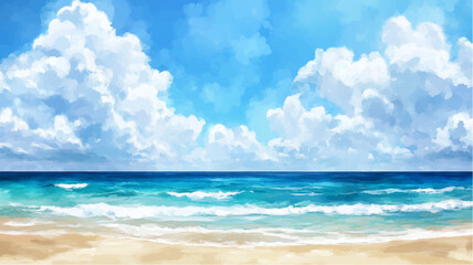 Obraz premium Vector illustration of summer sandy beach, watercolor paints