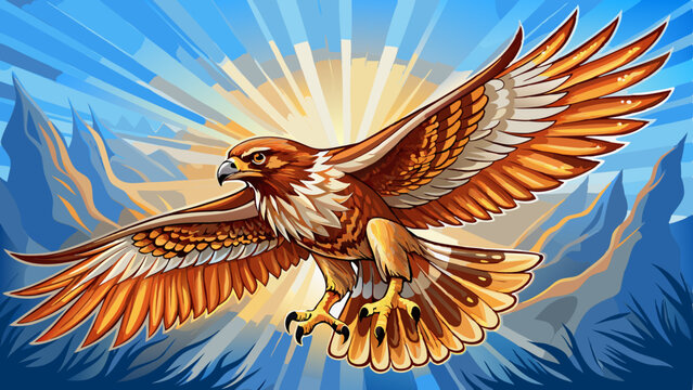 Hawk in Flight: A majestic hawk soars through the sky, its wings outstretched in a powerful display of freedom and grace. The intricate patterns of its feathers are visible in stunning detail.Very bea