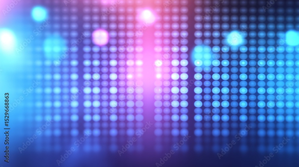 Poster close-up view of illuminated led screen with blurred pixels and soft focus, abstract technology back