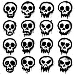 Spray Paint Monster Icons – Creepy Graffiti Characters with Blood Splatter Effect (Transparent PNG)