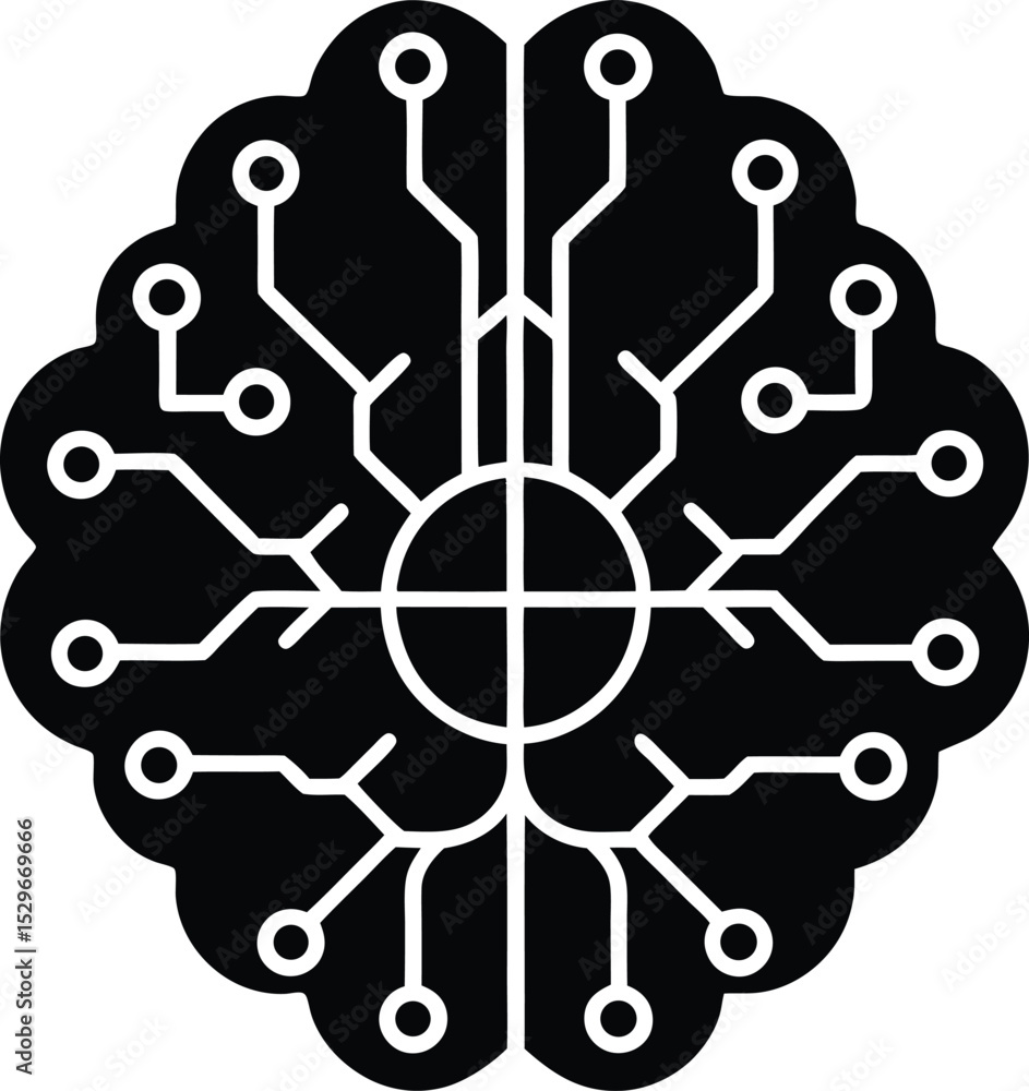 Poster abstract artificial intelligence brain circuitry, silhouette representing modern technological conne