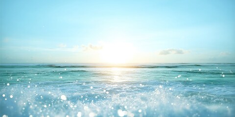 Obraz premium Ocean Waves Sparkling Water Sunset Ocean Beach Scene Crystal Clear Ocean Waters with Golden Sunlight Bokeh Effects