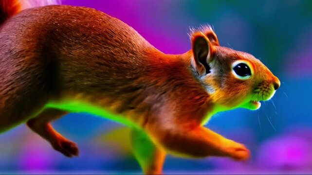 Animasi 2D Pada Tupai Cokelat Berjalan Cepat Dan Tampak Samping Dengan Latar Belakang Layar Hijau, generative AI