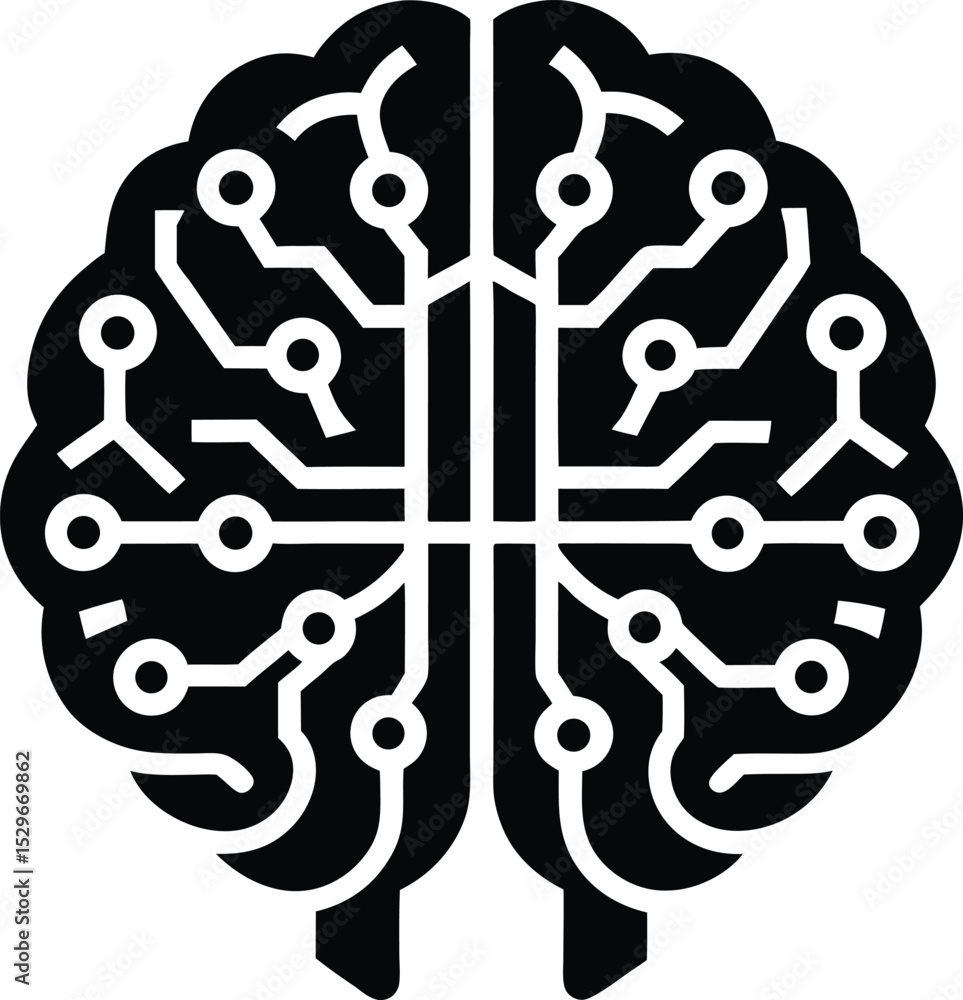 Aufkleber artificial intelligence brain with circuit design silhouette concept for neural networks and cogniti