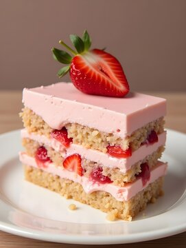 Delicious Strawberry Cake Slice Sweet Dessert Bakery Food Photography