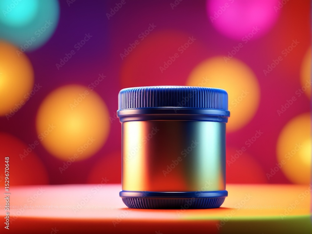 Poster empty round jar with colorful bokeh background