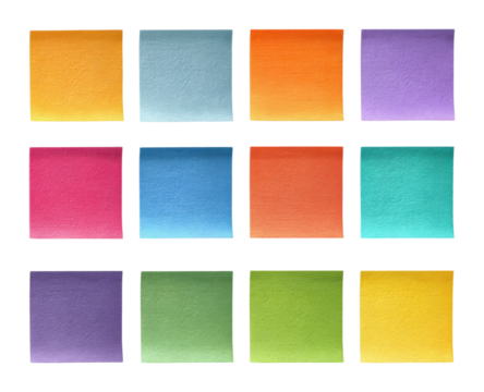 Colorful sticky notes arrangement on office workspace minimalist top view