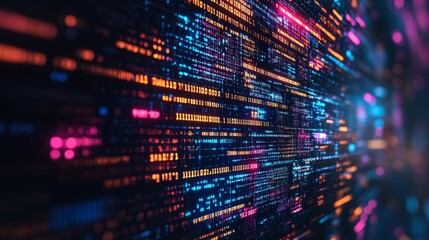 Abstract digital background featuring colorful lines of html and php code on computer screen, modern web development and programming concept, source code interface in technology environment




