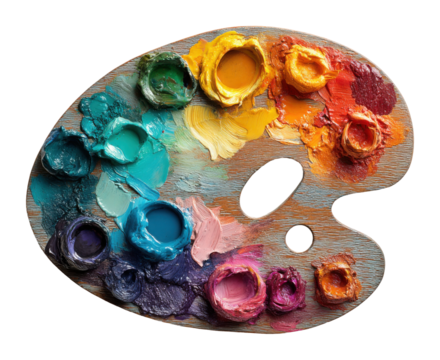 Artistic palette display of vibrant paints creative environment top-down view