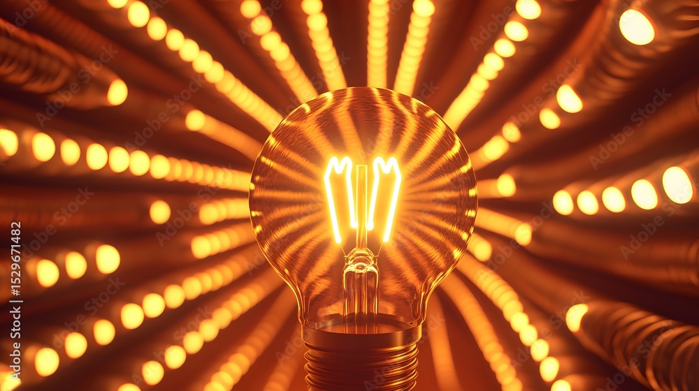 Poster a beautifully designed light bulb with a unique pattern of light radiating from its center represent
