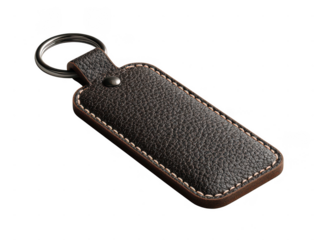 Brown leather keyring keychain isolated on transparent background